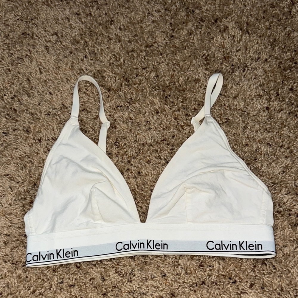 Calvin Klein Cream Triangle Bralette Soft Cotton